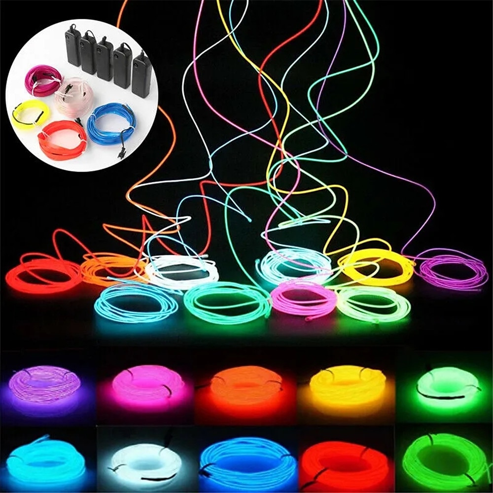 5 מטר led el wire רצועת אור סוללת ניאון זוהרת מחרוזת אורות קרנבל diy צינור צינור זוהר בחושך ליל כל הקדושים blacklight חג המולד מכונית ססגוניות מסיבת ריקודים 2025 - $12.99 –P3