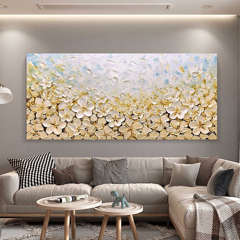 kézzel festett arany virágzó virág olajfestmény vászonra kézzel készített virágos akrilfestmény egyedi textúra fafestmény fali művészet absztrakt művészet lakberendezés dekor hengerelt vászon 2026 - $53.99 –P3