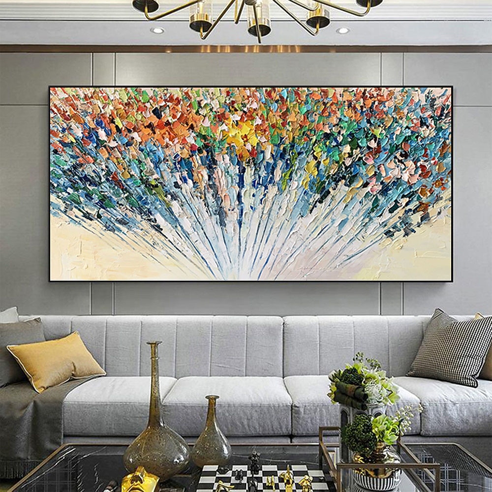 Handgefertigtes handgemaltes Ölgemälde an der Wand, abstraktes Ölgemälde mit weißen blühenden Blumen auf Leinwand, originales goldenes Blumen-Acrylgemälde, modernes großes Wandkunst-Dekor, gerollte 2025 - $77.99 –P11
