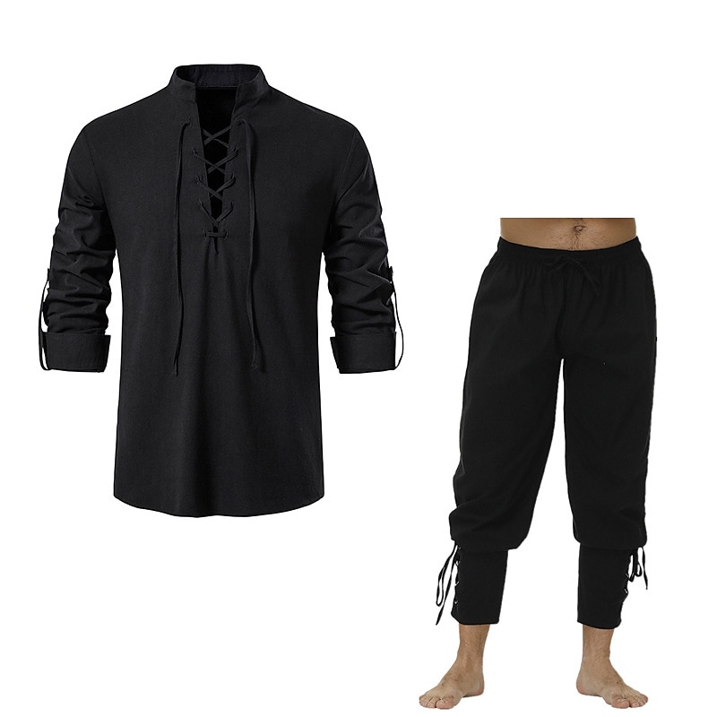 Retro Vintage Medieval Renaissance Blouse / Shirt Cosplay Costume Outfits Ren Faire Pirate Viking Crusader Men's Viking Fantasy Halloween Carnival Masquerade Casual Daily LARP Ren Faire Adults Shirt 2025 - $43.99 –P6