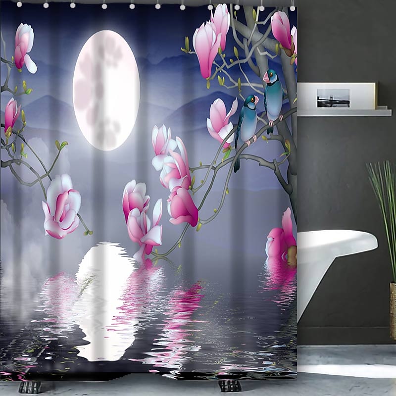 2025年 フック付きシャワーカーテン 180cm*180cm（70"*70"）ポリエステル 洗濯可能 防水 風景 フローラル プラントパターン  コレクション – $30.99 –P4