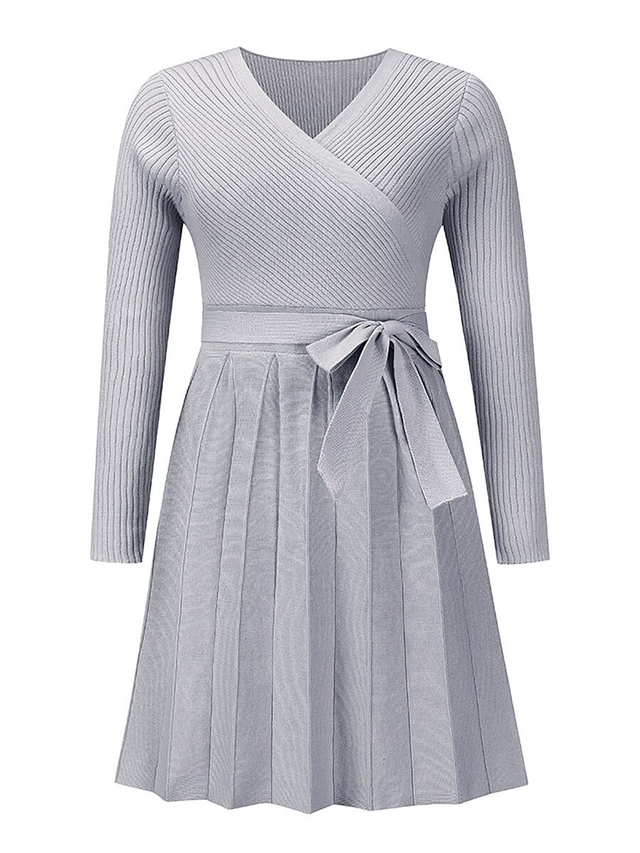 Robe Pull Robe en maille Femme Mini robe Extérieur du quotidien Sortie manche longue Surplis nouer devant Tricot Mode Plein Ample 2023 Noir Vert Kaki S M L XL XXL de 2025 ? $71.99 –P5