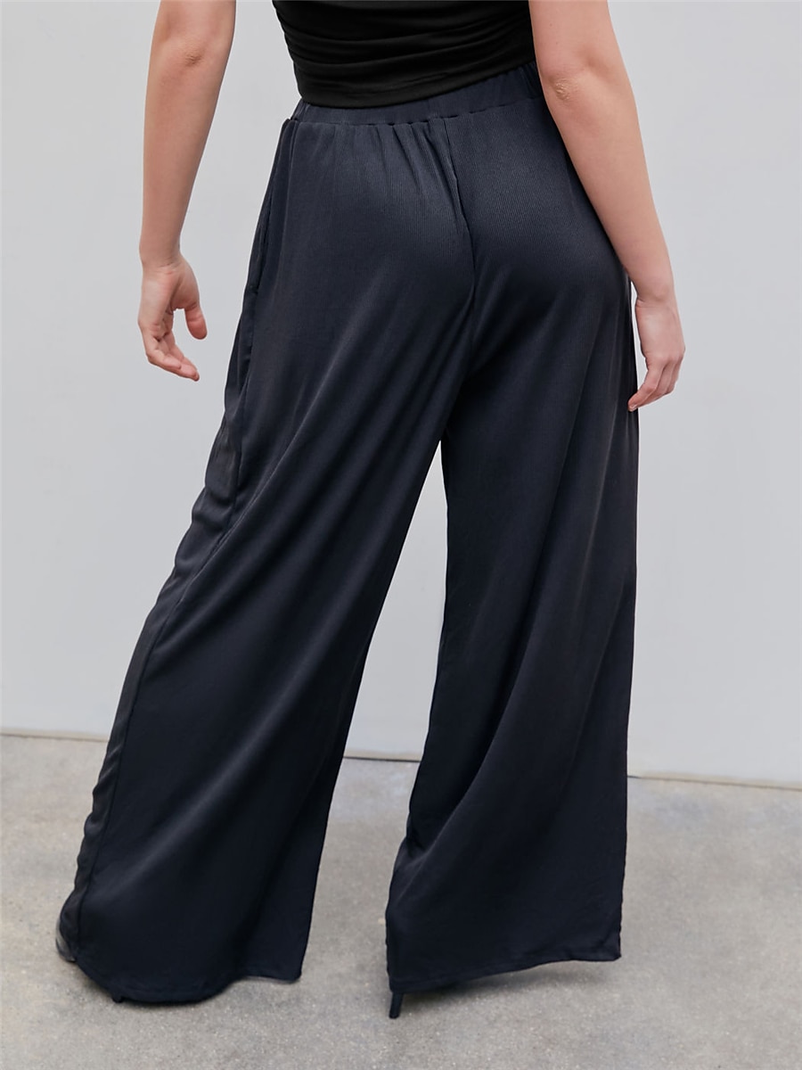 Damen-Kleiderhose mit weitem Bein, lange Hose, Modaltasche, mikroelastisch, hohe Taille, Mode, Streetwear, Straße, Alltag, Weiß/Schwarz, Schwarz, S, M, Herbst, Winter 2025 - $24.99 –P1