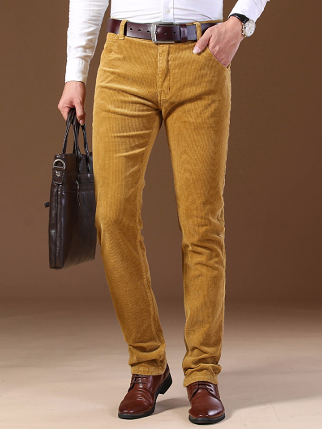 Men's Dress Pants Corduroy Pants Winter Pants Trousers Suit Pants Pocket Plain Comfort Breathable Outdoor Daily Going out Fashion Casual Dark Khaki Black 2026 - $37.99 –P2