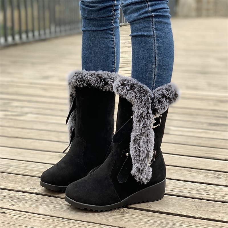 Femme Bottes Bottes de neige Chaussures en daim Bottes d'hiver Extérieur Couleur unie Doublé en Polaire Bottes mi-mollet Boucle Hauteur de semelle compensée Bout rond Rétro Vintage Pluche Classique de 2025 ? $42.99 –P7