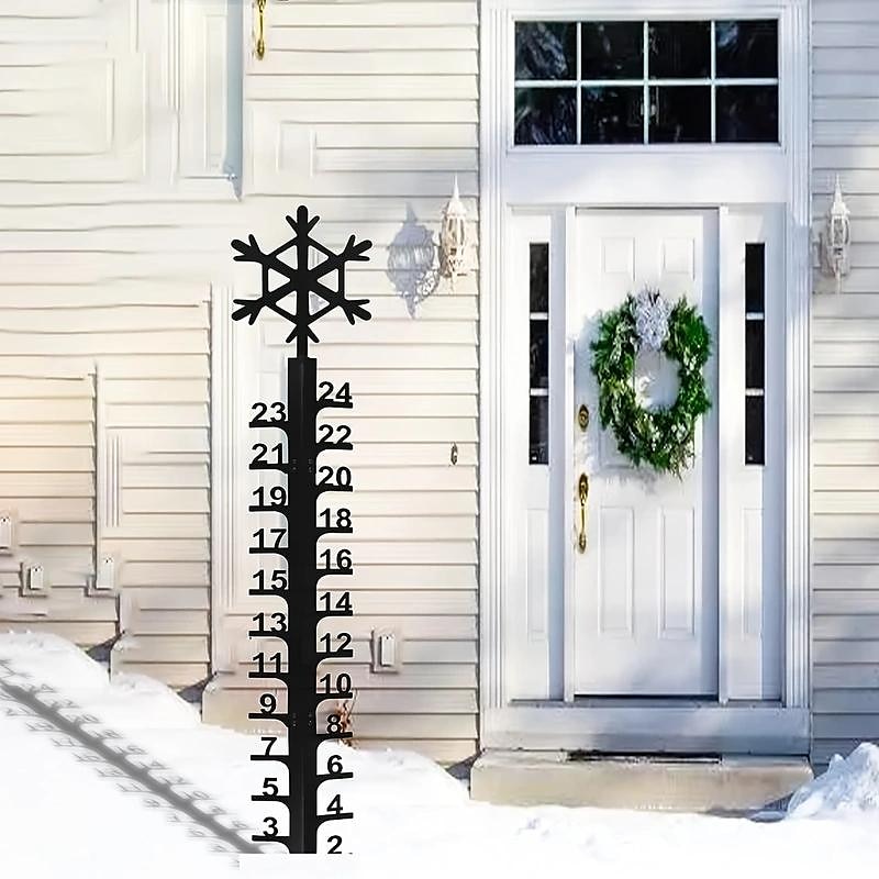 Outdoor Snow Gauge, 24 Inches Winter Snowflake, Snowman, Elk Metal Iron Ruler, Manual Metal Snow Measuring Stick Garden Pile, Christmas Rain Gauge Outdoor Decoration Gift 2025 - $18.99 –P3