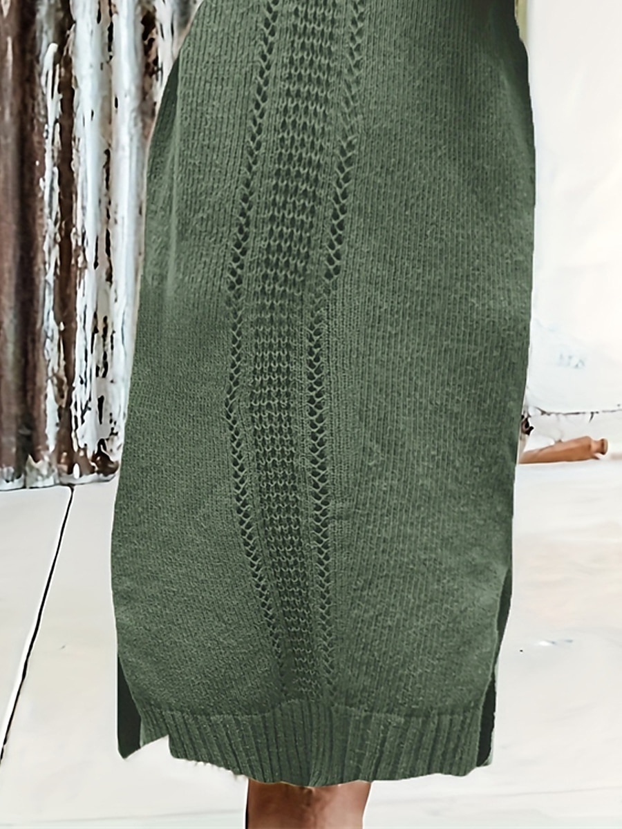 Women's Sweater Dress Jumper Dress Casual Dress Midi Dress Warm Pure Color Outdoor Casual Daily Going out V Neck Long Sleeve 2023 Loose Fit Green S M L 2023 - US $31.99 –P4