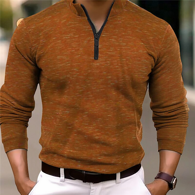 Herren Poloshirt Poloshirt mit Viertelreißverschluss Arbeit Freizeitskleidung Viertel Postleitzahl Langarm Modisch Komfortabel Glatt Reißverschluss Frühling & Herbst Regular Fit Wein Blau Orange Grün 2025 - $17.99 –P4