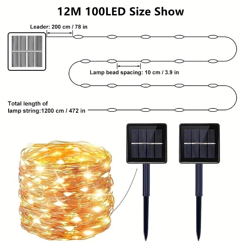 1pc 12 M 100 LED 8 Modes Solar Fairy Light Outdoor Waterproof, Holiday  Party Decoration LED String Light For Garden Yard Decor