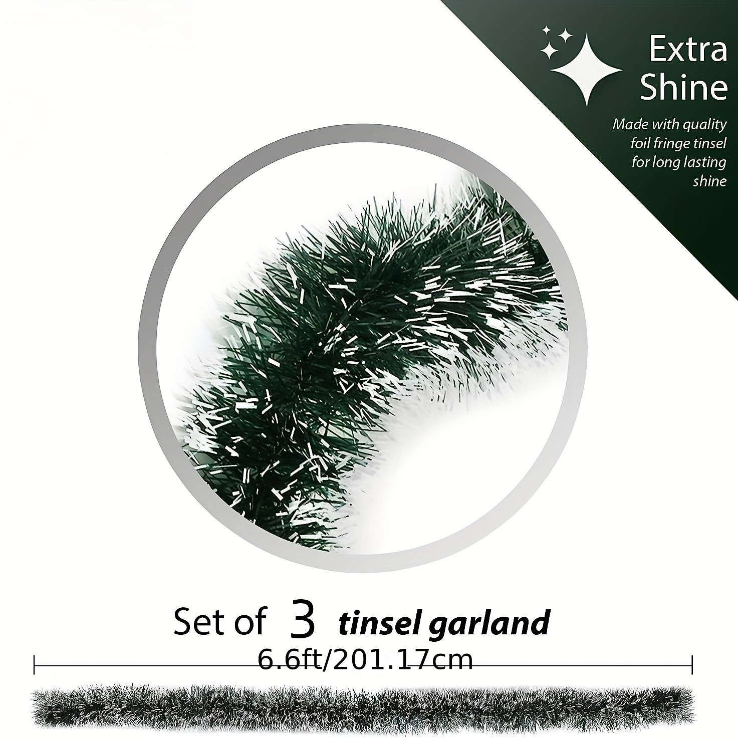 3 قطع من شرائط الصوف باللون الأخضر الصنوبري لشجرة الكريسماس، أشرطة معدنية بيضاء ثلجية، إكليل معدني أخضر، مستلزمات العطلات 2025 - $7.99 –P4