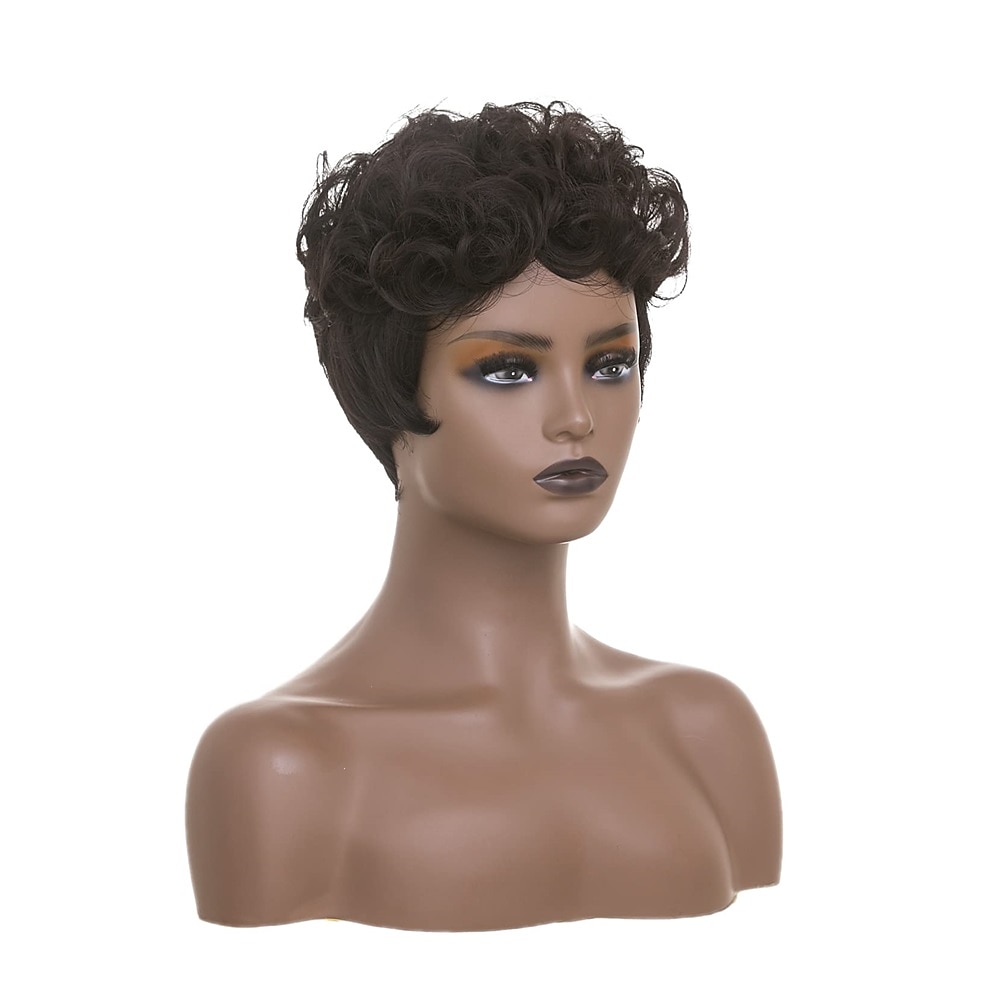 Dark Brown Short Pixie Cut Wigs for Black Women Curly Hair Replacement Short Black Layered Wavy Pixie Wigs With Bangs For Black Women 2025 - $20.99 –P5