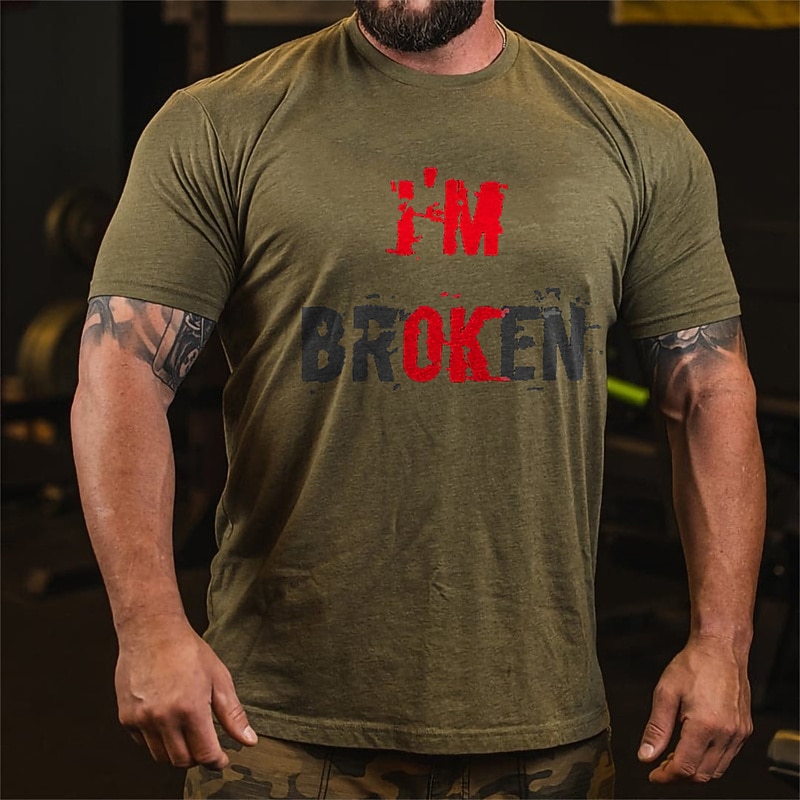 Camiseta Masculina de Manga Curta Preta - 'Estou QUEBRADO' Gráfica com Clever 'OK' Jogo de Palavras Impressão de 2025 por $15.99 –P2