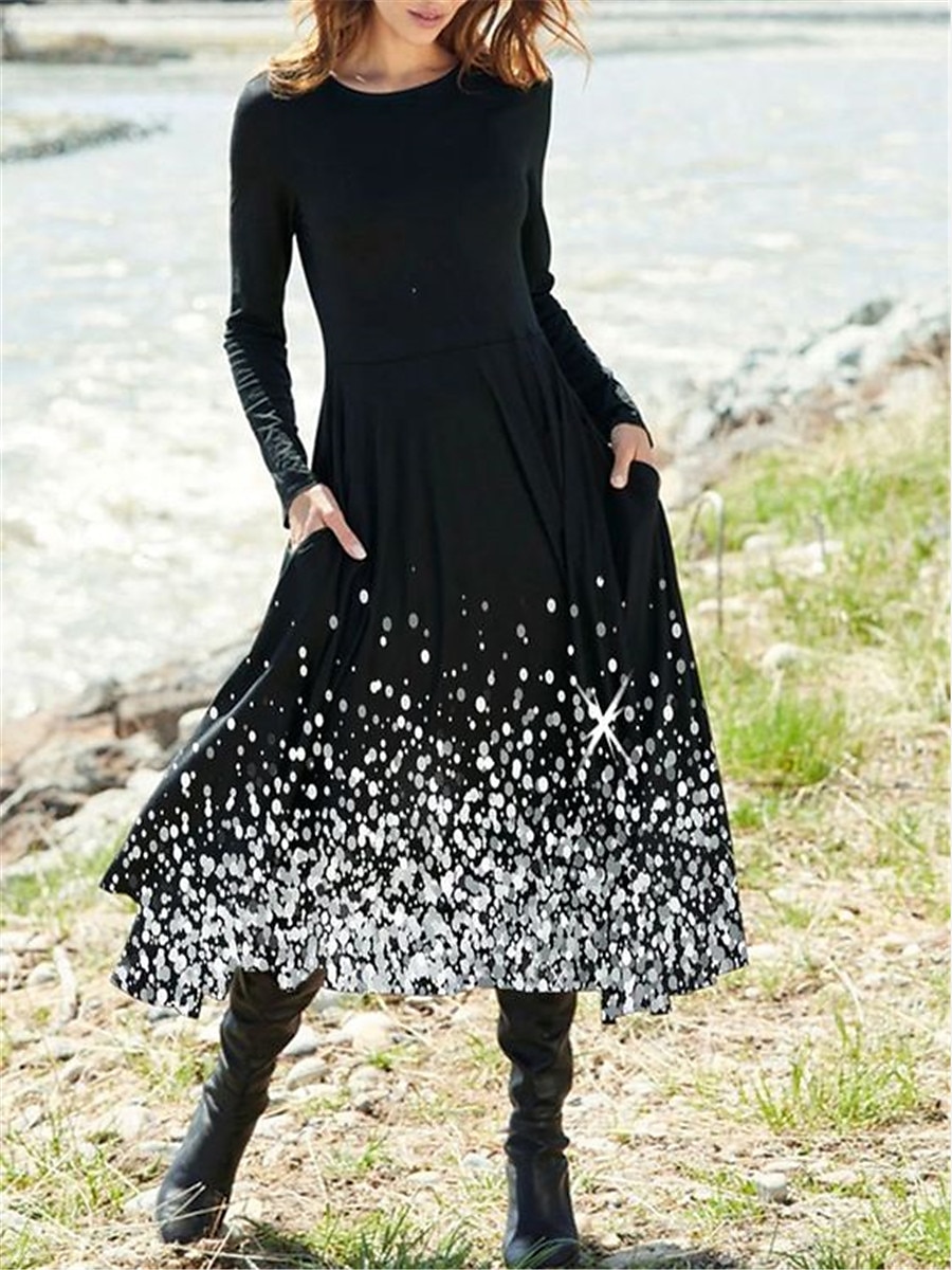 Per donna Vestito longuette Abito casual Vestito invernale Abito etnico Vestito svasato Vintage Etnico Tribale Formale Esterno Da mare Standard Ambra Floreale Tribale Manica lunga Girocollo Nero del 2025 a $36.99 –P3
