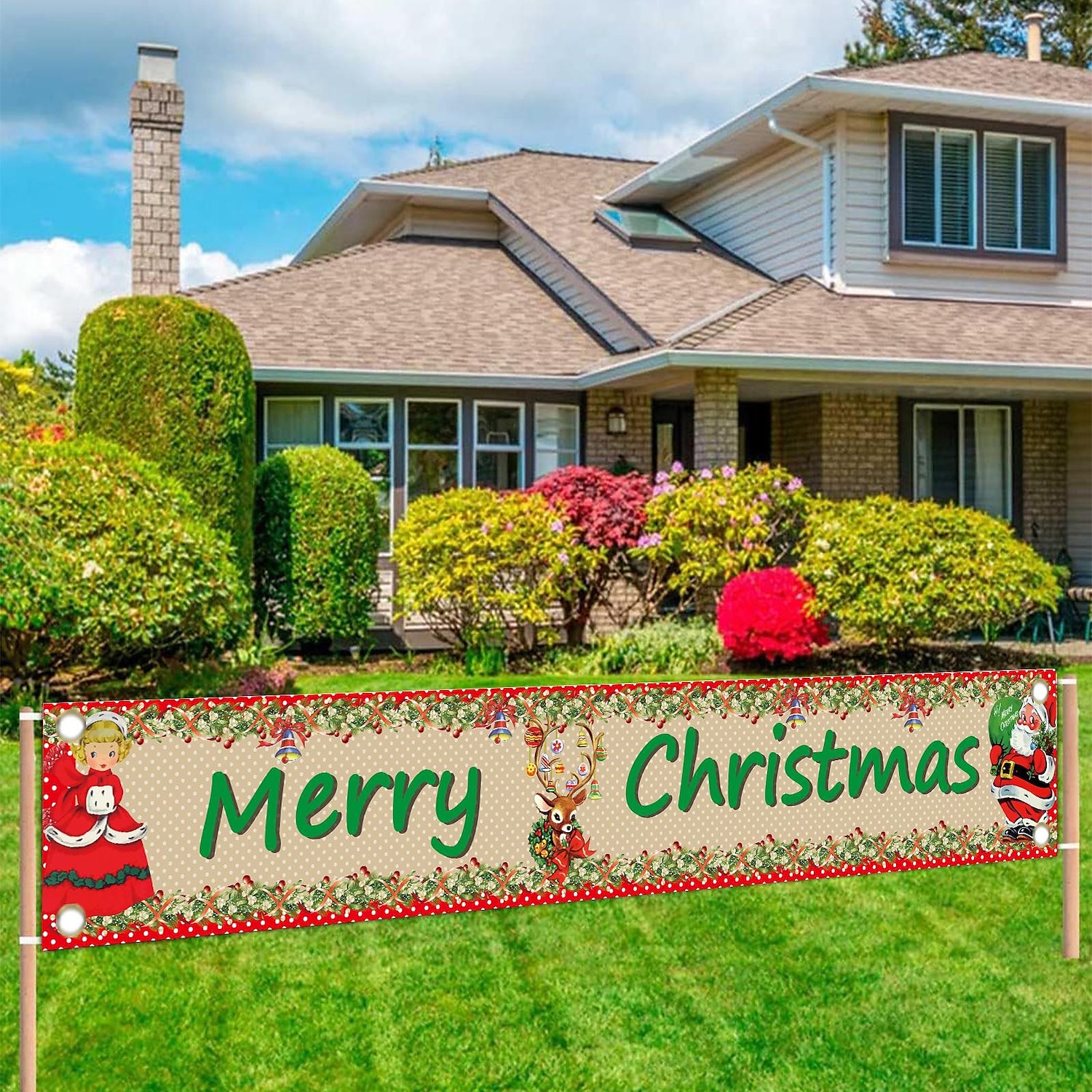 stort julebanner juledekorasjon snømann juletre hengende stort skilt feriefest forsyninger hjemmeinnredning for utendørs, innendørs, hage, hage, veranda, plen 2025 - $2.99 –P4
