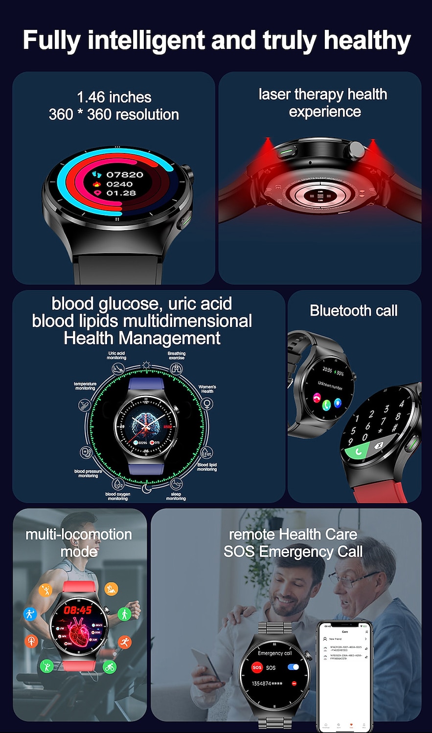 2025年 imosi f320 レーザー理学療法血糖スマートヘルスウォッチフィットネスランニングウォッチ Bluetooth 温度監視歩数計 Android ios と互換性女性男性 ip67 防水 コレクション – $94.79 –P2