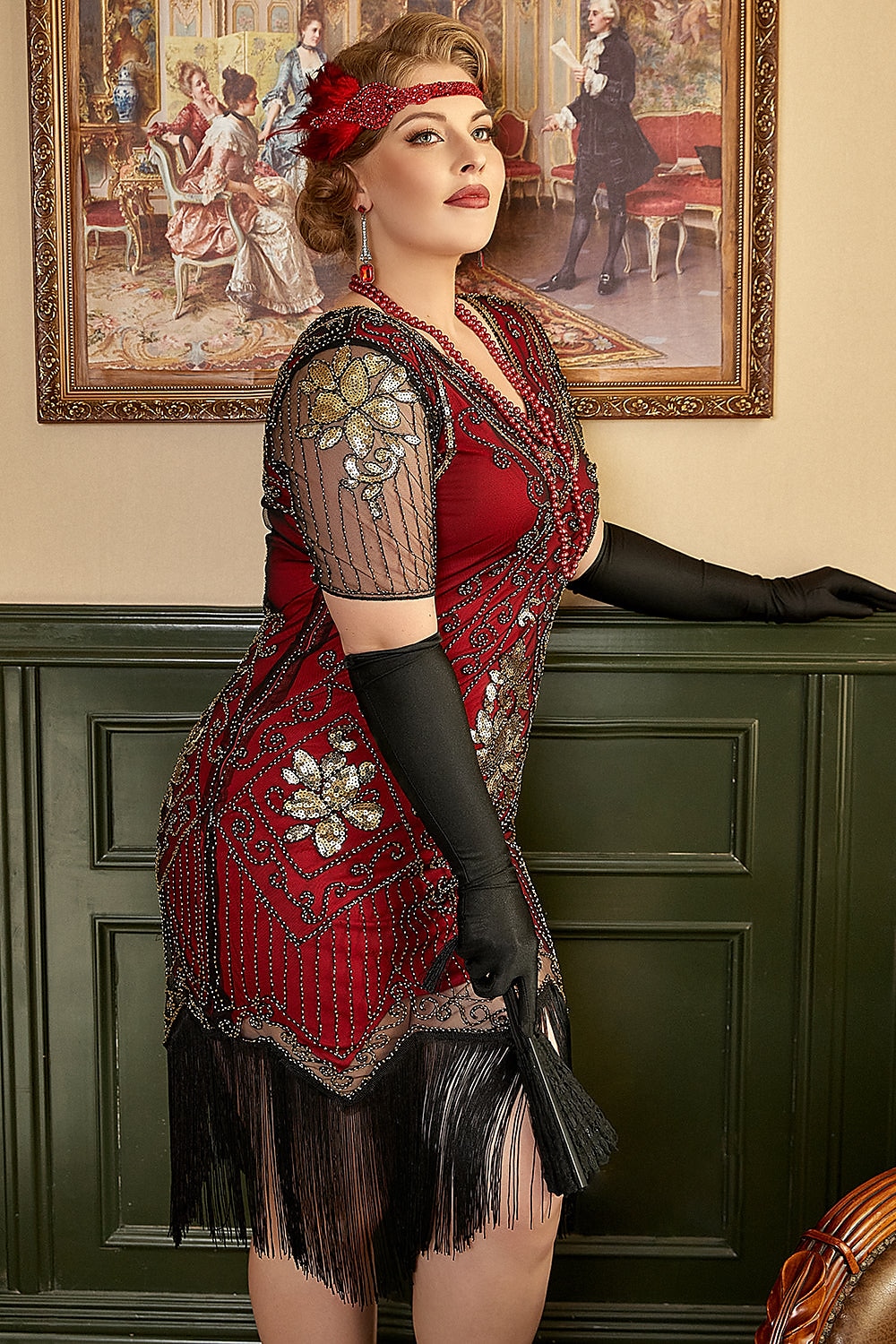 szett midi flapper ruha ujj hullám paróka fejpánt hosszú opera kesztyű nyaklánc cigarettatartó női ordító 20-as évek 1920-as évek flapper lány koktél maszk ruhák a nagyszerű gatsby jelmez 2025 - $63.99 –P14