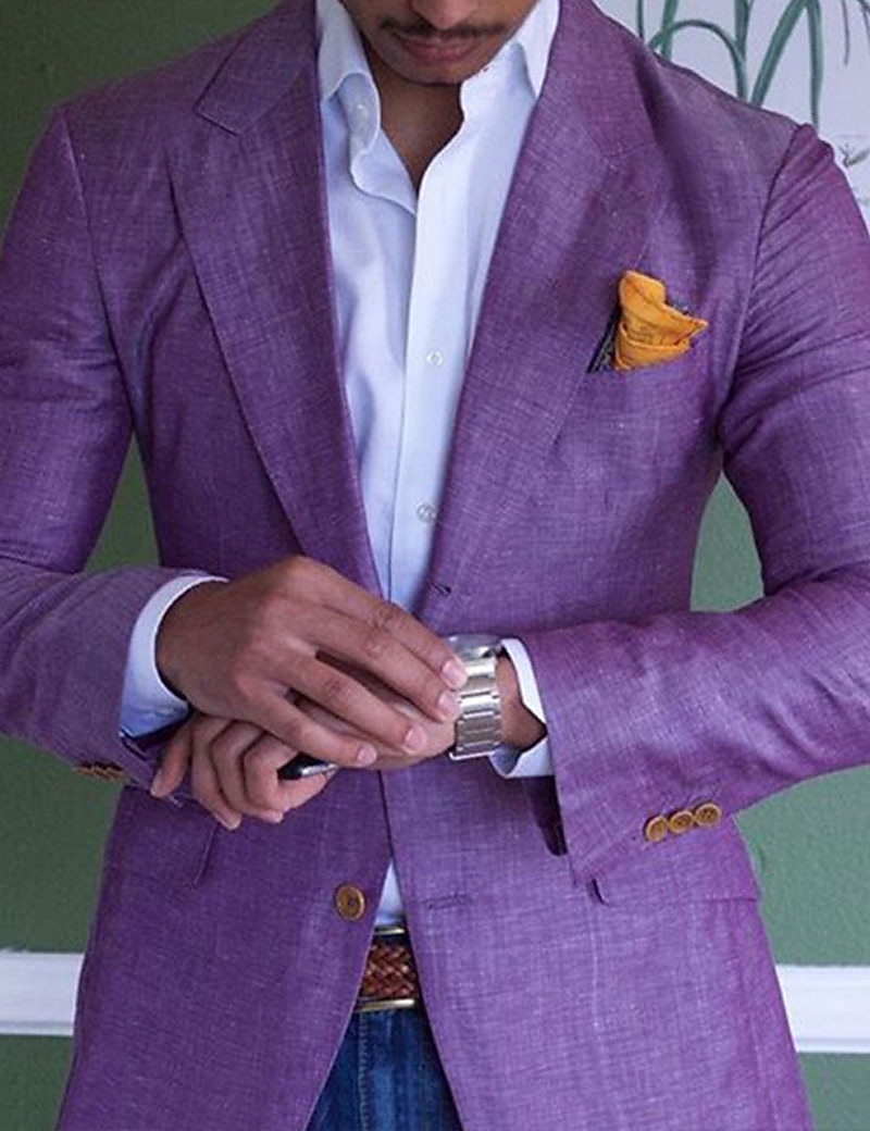 Men's Graduation Lightweight Jacket Lightweight Coat Casual Formal Evening Party & Evening Fashion Casual Spring &  Fall Polyester Plain Pocket Casual / Daily Single Breasted Blazer Purple Green 2025 - $54.99 –P2