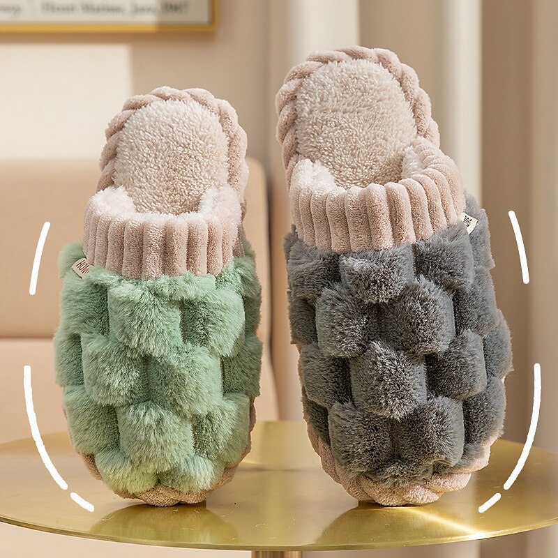 chinelos femininos rosa felpudos, sapatos confortáveis para casa com cabedal de malha e forro de pelúcia para conforto no inverno de 2025 por $18.99 –P1