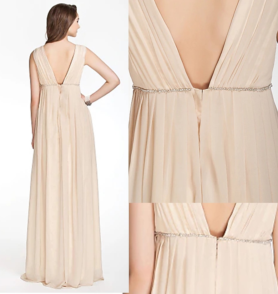 A-Line Bridesmaid Dress V Neck Sleeveless Beautiful Back Floor Length Chiffon with Pleats / Beading / Draping 2022 2026 - $126.99 –P2