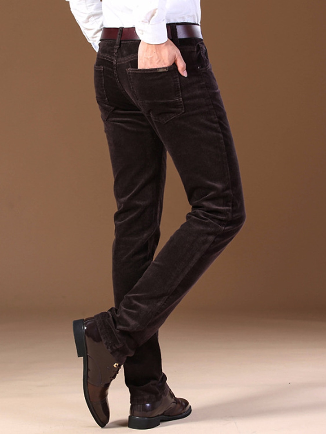 Men's Dress Pants Corduroy Pants Winter Pants Trousers Suit Pants Pocket Plain Comfort Breathable Outdoor Daily Going out Fashion Casual Dark Khaki Black 2026 - $37.99 –P6