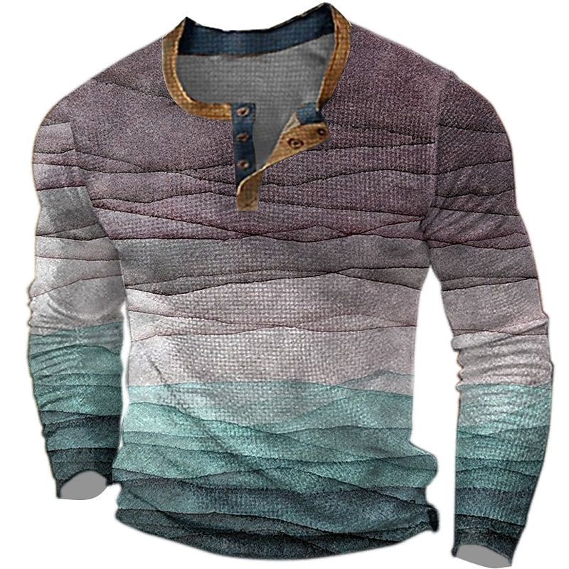 maglione a righe mens camicia grafica blocco di colore fashion designer casual 3d stampa henley waffle tee sport all'aria aperta vacanza festival luce blu viola multicolore cotone onde del 2025 a $23.99 –P5