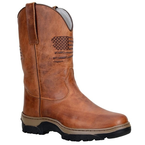 cowboyarbetsstövlar med präglade amerikansk flagga för män - slitstarka bruna västernstövlar i konstläder med robust sula för utomhus- och fritidskläder 2025 - $59.99 –P7