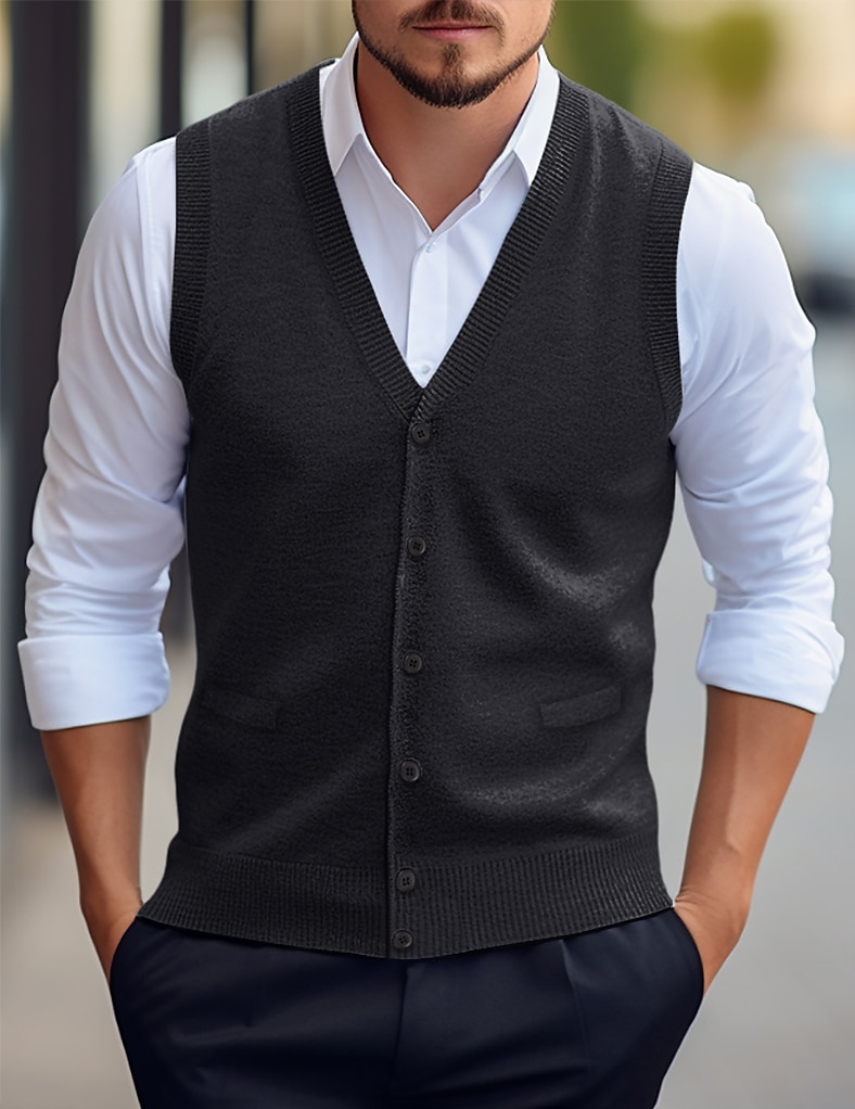 Herren Weihnachtspullover Pullunder Kleid Pullover Strickjacke Gerippt Stricken Standard Tasche Strick Glatt V Ausschnitt Warm-Ups Moderne zeitgenössische Freizeitskleidung Ausgehen Bekleidung Winter 2025 - $35.99 –P6