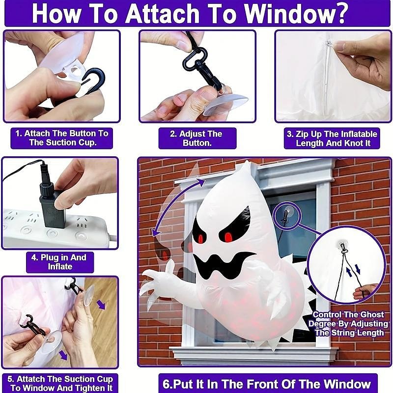 Halloween Inflatables Decorations Outdoor Lighted Ghost Broke Out From Window With Rotating Fire Flame Lights Blow Up Scary Halloween Decorations Party Outside Indoor Yard Garden Lawn Decor 2025 - $50.99 –P4