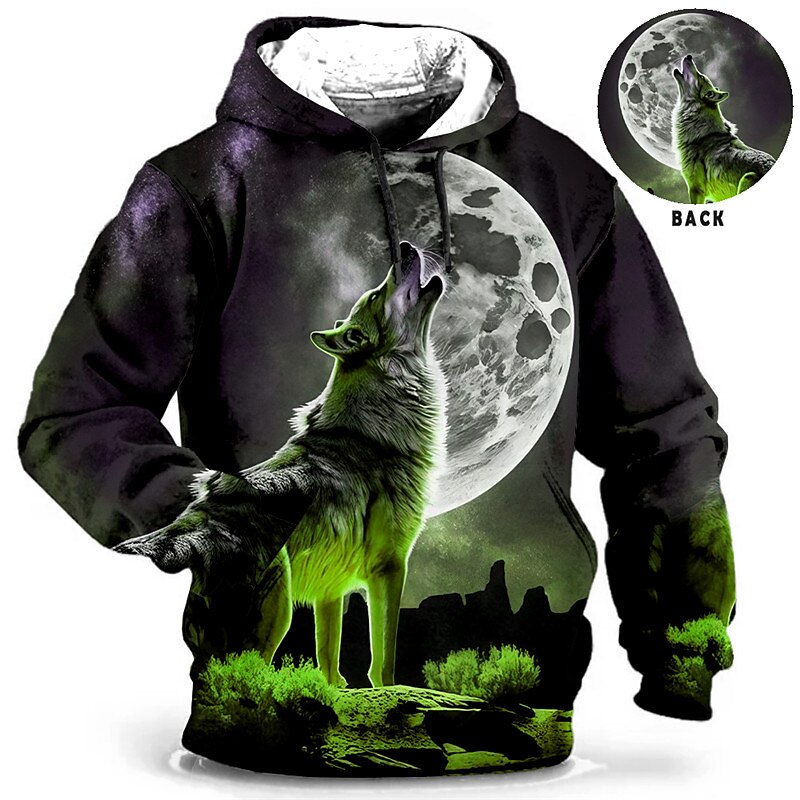Men's Animal Wolf Hoodie Hoodies Sweatshirt Hoodie Long Sleeve Hooded Sweatshirt Hooded Daily 3D Print Holiday Going out Streetwear Blue Orange Print Spring & Fall Designer 2025 - $29.99 –P3