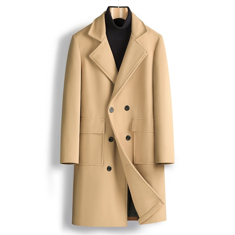 Herr Vinterkappa Rock Peacoat Utomhus Dagliga kläder Höst vinter Polyester Håller värmen Vattentät Ytterkläder Kläder Mode Streetwear Slät Kavajslag Dubbelknäppt 2025 - $80.99 –P14