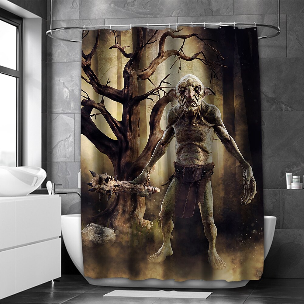 Cortina de chuveiro de terror de Halloween com ganchos para cortina de chuveiro de banheiro conjunto de decoração de banheiro de poliéster à prova d'água 12 pacotes de ganchos de plástico decoração de de 2025 por $19.99 –P6