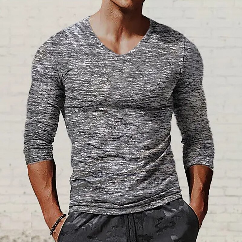 Voor heren T-shirt Shirt met lange mouwen Lange mouw V-hals Lente & Herfst Effen Modieus Ontwerper Basic Vakantie Straat Uitgaan Zwart Rood Blauw Top T-shirt voor mannen 2025 - $13.49 –P5