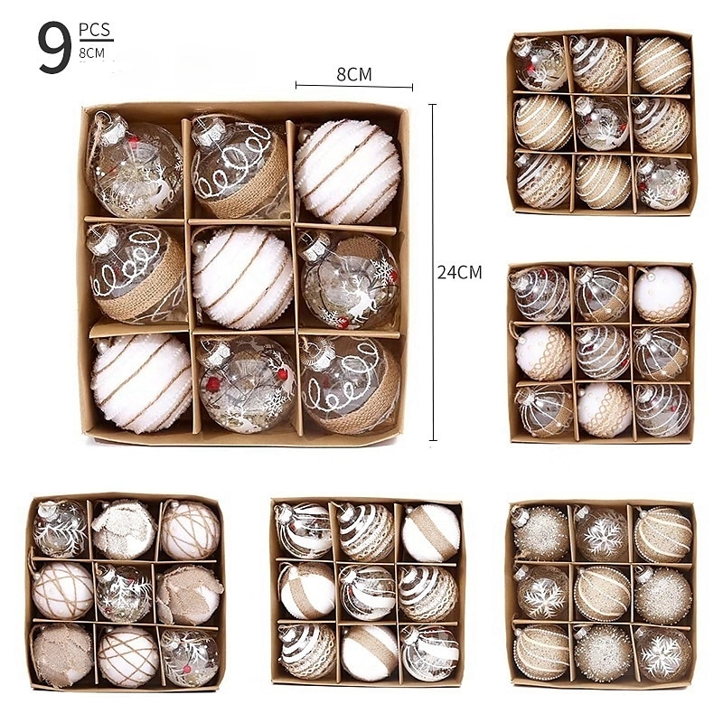 9 stk. julekuler, ballpynt, 8 cm juledekorasjon, kreativ juletrepynt, hengende pynt til fest, bryllup og høytid 2025 - $20.99 –P1