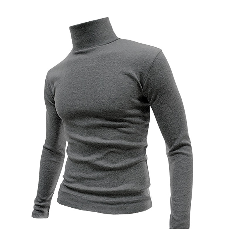 Herren T Shirt T-Shirt Langarmshirt Langarm Rollkragen Frühling & Herbst Einfach Mode Designer Basic Urlaub Straße Ausgehen Wein Aprikose Dunkelgrau Top T-Shirt für Herren 2025 - $23.99 –P20