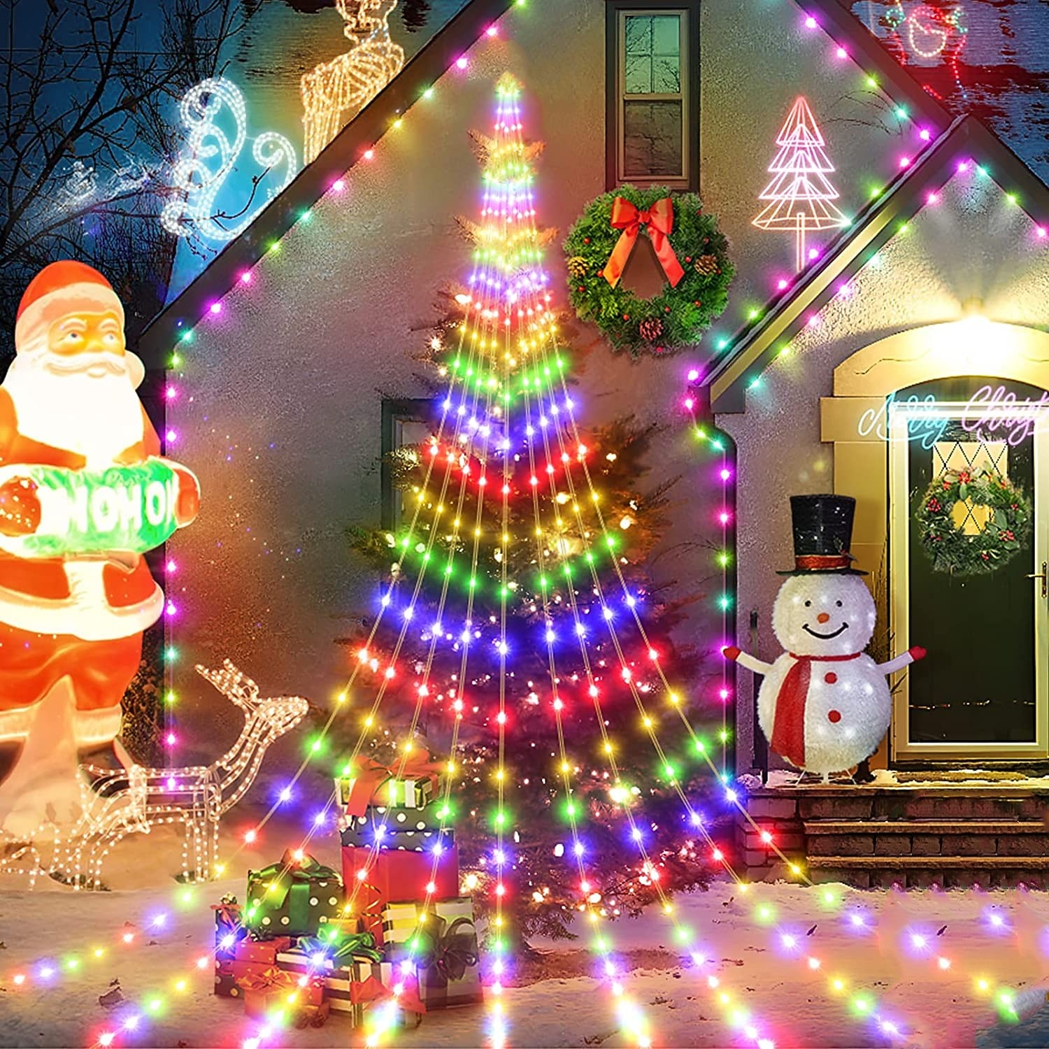 luces de hadas del árbol de la cascada 180 leds luz de la cascada del árbol de navidad 9 gotas 78,74 pulgadas luz de guirnalda al aire libre enchufe usb 8 modos cortina de ventana luz de carámbano 2025 - $22.99 –P4