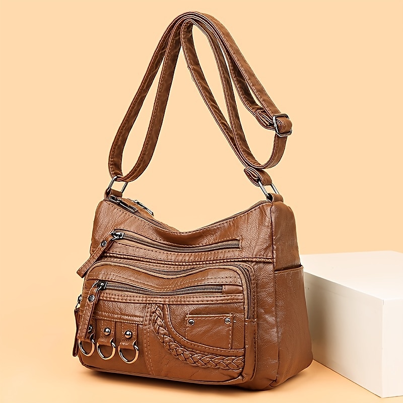 dámská vintage crossbody kabelka z umělé kůže s mnoha kapsami na zip – ležérní kabelka přes rameno pro každodenní nošení 2025 - $19.99 –P6