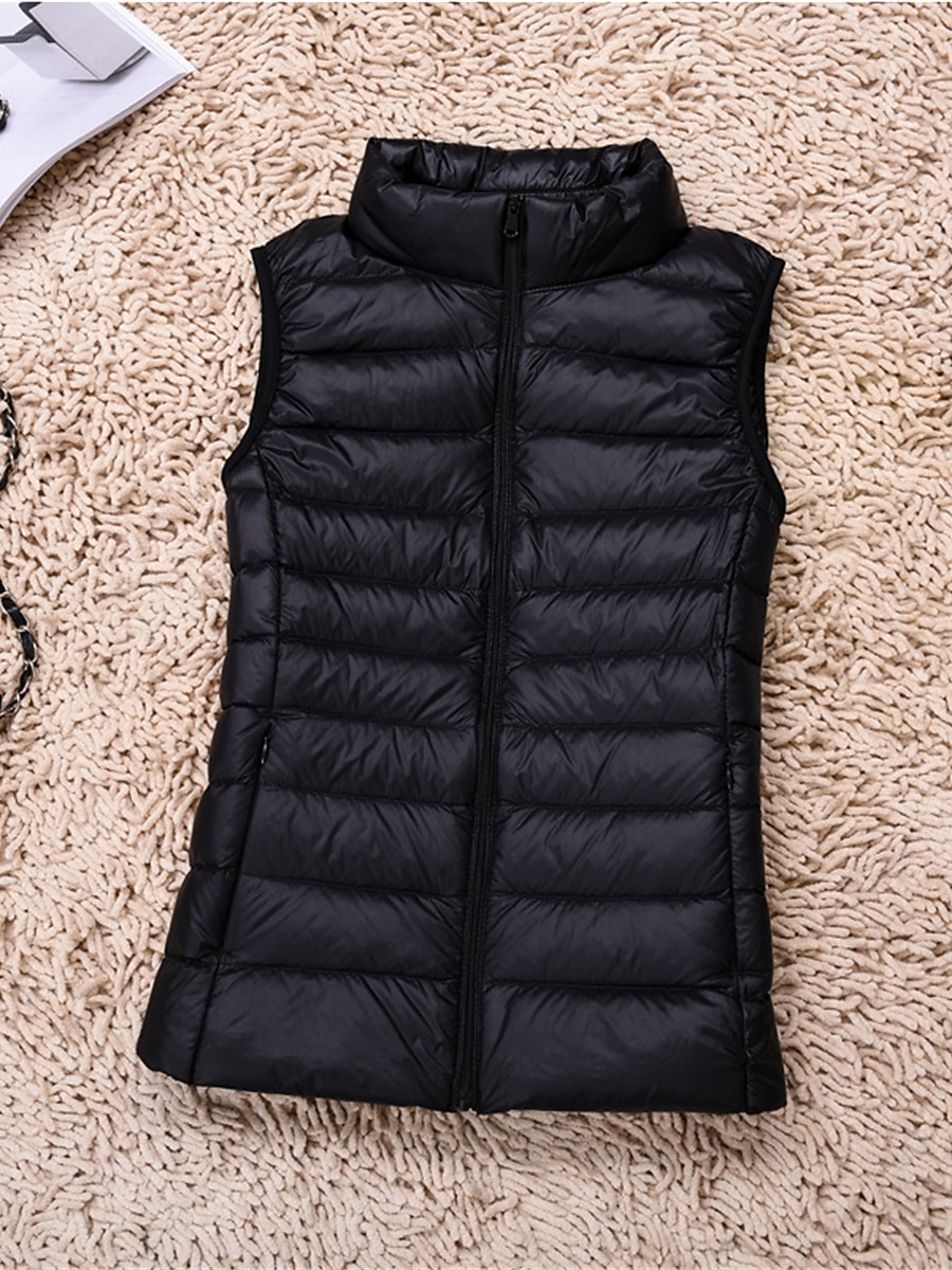 Women's Quilted Vest Sleeveless Puffer Jacket Christmas Windproof Warm Gilet Lightweight Parka ZipperStand Collar Outerwear Fall Light Pink Navy Black 2023 - US $31.99 –P5