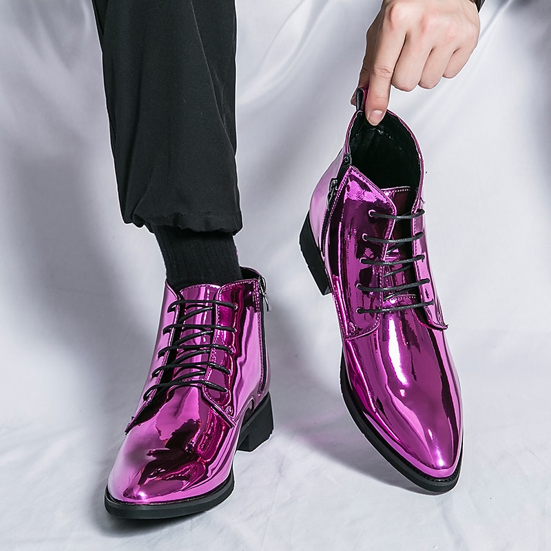 Botas de vestir de charol negro para hombre: elegantes botas con cordones, para uso formal e informal, perfectas para eventos y trabajo. 2025 - $59.99 –P15