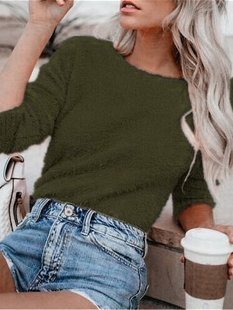 Per donna Pullover Maglione Moda Informale Morbido Colore puro Sfocato Girocollo Oversize Manica lunga Top regolari Maglia Per uscire Fine settimana Nero Bianco Autunno Inverno del 2025 a $31.99 –P14