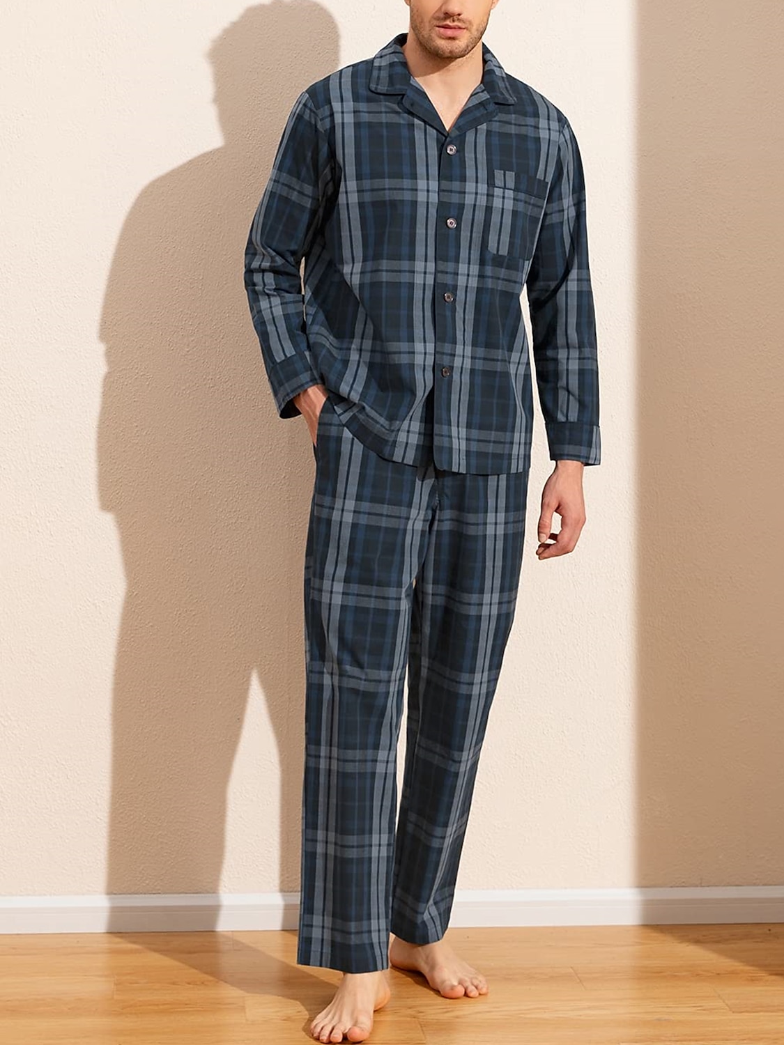 Per uomo loungewear Pigiami Set pigiama Top e pantalone del pigiama 2 pezzi A quadri Moda Informale Comoda Interni Giornaliero Cotone Comfort Bavero Manica lunga Camicia Pantalone A cordoncino Vita del 2025 a $16.39 –P5
