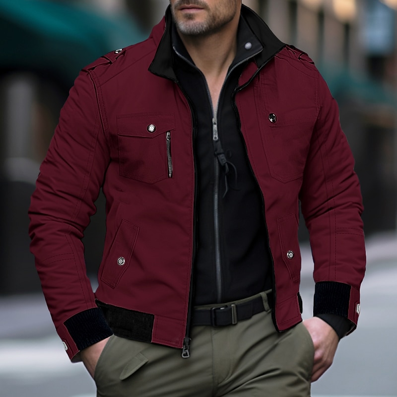 Per uomo Giacca da camionista Giubbotto bomber Giacca utility Giacca di transizione All'aperto Abbigliamento quotidiano Indossabile Tasca Primavera & Autunno Semplice Moda Streetwear Colletto Mao del 2026 a $41.99 –P2