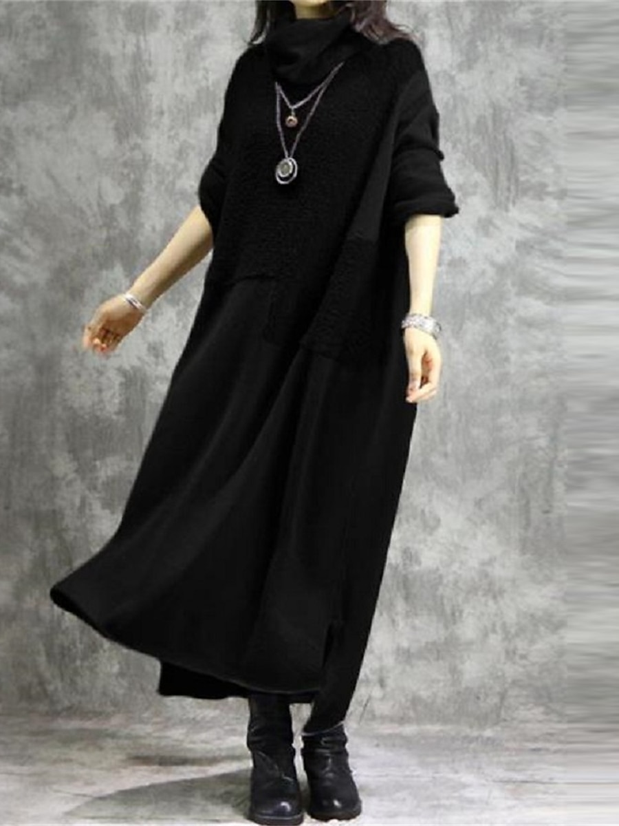 Robe casual Robe d'hiver Robe en coton et lin Femme robe longue Patchwork Fendu Extérieur du quotidien Sortie Actif Mode Col Roulé manche longue 2023 Ample Noir Gris M L XL XXL de 2025 ? $38.99 –P2