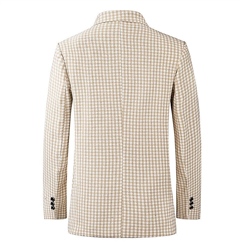 Men's Cocktail Attire Blazer Business Formal Evening Wedding Party Fashion Casual Spring &  Fall Polyester Plaid / Check Geometic Button Pocket Casual / Daily Single Breasted Blazer White Camel Beige 2025 - $66.99 –P4