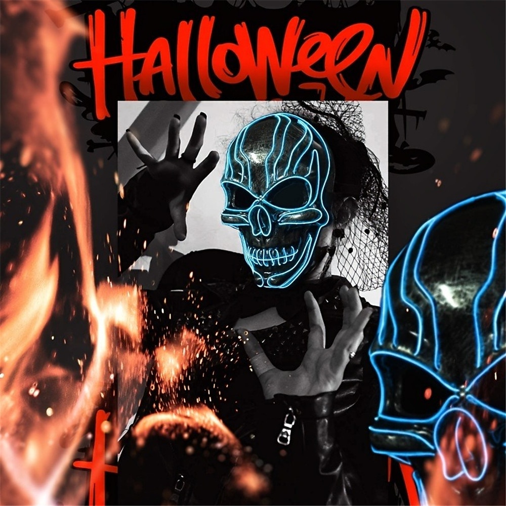 Scary Mask Halloween LED Light Prop Terror Mask with 3 Flashing-Modes for Halloween Festival Party Cos Play 2025 - $16.99 –P5