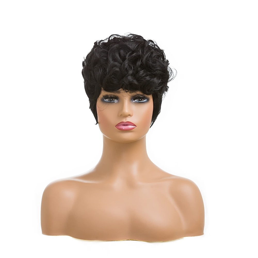 Dark Brown Short Pixie Cut Wigs for Black Women Curly Hair Replacement Short Black Layered Wavy Pixie Wigs With Bangs For Black Women 2025 - $20.99 –P12