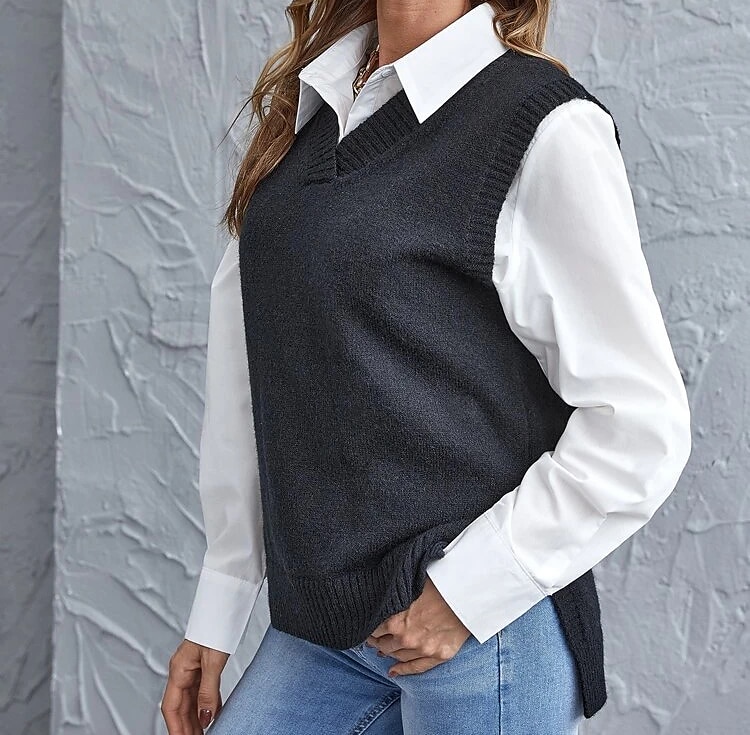 Women's Sweater Vest Pullover Sweater Jumper V Neck Ribbed Knit Nylon Acrylic Rayon Patchwork Summer Spring Fall Regular Home Daily Stylish Casual Soft Long Sleeve Solid Color Black Light Green Wine 2023 - US $25.99 –P3