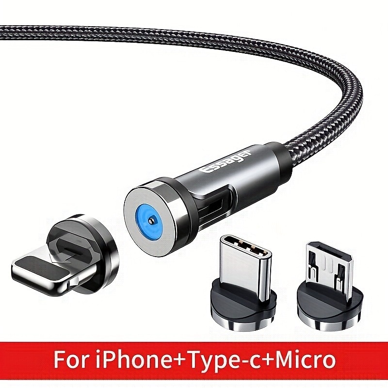 Essager Magnetic Charging Cable 540 Rotating Magnetic Phone Charger Nylon Braided Magnetic USB Cable For Phone Samsung Xiaomi Fast Charger Cord Phone Data Wire 3 In1 2025 - $15.99 –P7