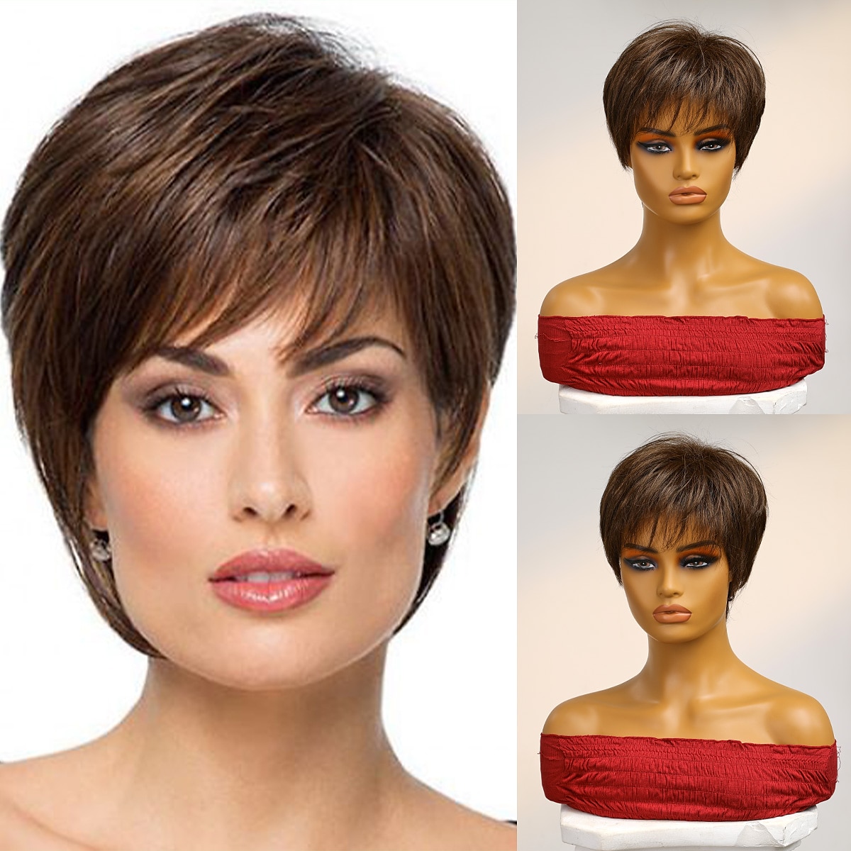 Menselijk haarmengsel Pruik Kort Natuurlijk recht Pixie-kapsel Zijdeel Gelaagd kapsel Asymmetrisch kapsel Bruin Cosplay Krultang en stijltang Natuurlijke haarlijn Zonder kap Braziliaans haar Dames 2025 - $67.99 –P1