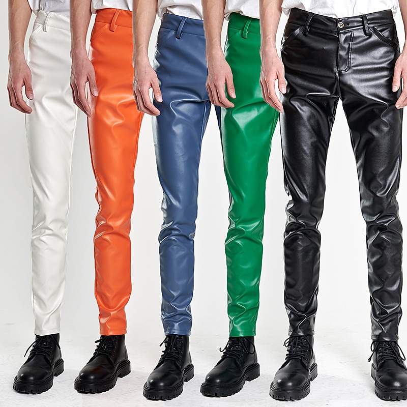 Men's Trousers Faux Leather Pants Casual Pants Pocket Plain Comfort Breathable Outdoor Daily Going out Fashion Casual Black White 2025 - $26.99 –P1