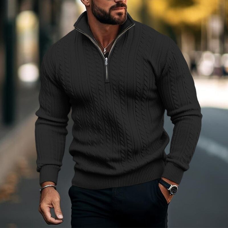 Herren Pullover Herbstpullover Gedrehtes Stricken Standard Zip Strick Glatt Ständer Moderne zeitgenössische Arbeit Freizeitskleidung Bekleidung Winter Schwarz Marineblau S M L 2025 - $33.99 –P4